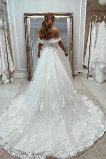 Beautiful A-Line Off-the-shoulder V-neck Wedding Dress With Lace (ZD14608)