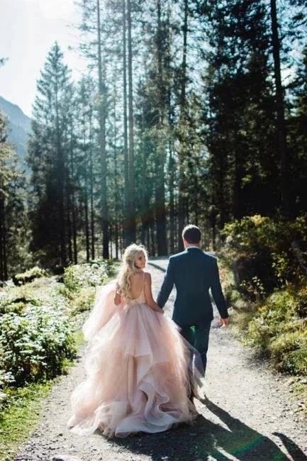 Beautiful A-line V-neck Backless Tulle Sleeveless Wedding Dresses (ZD16510)
