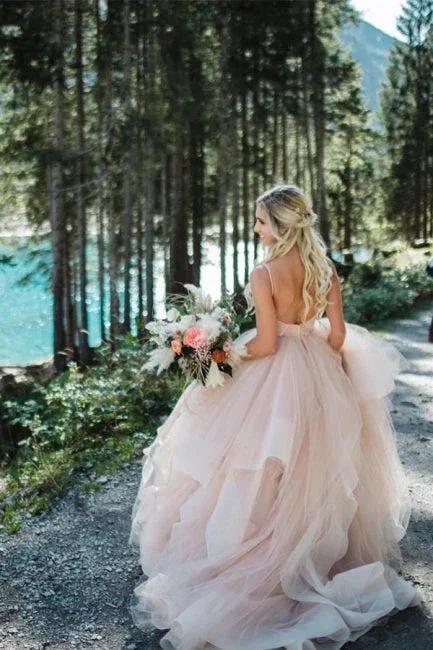 Beautiful A-line V-neck Backless Tulle Sleeveless Wedding Dresses (ZD16510)