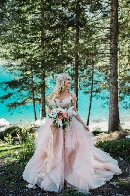 Beautiful A-line V-neck Backless Tulle Sleeveless Wedding Dresses (ZD16510)