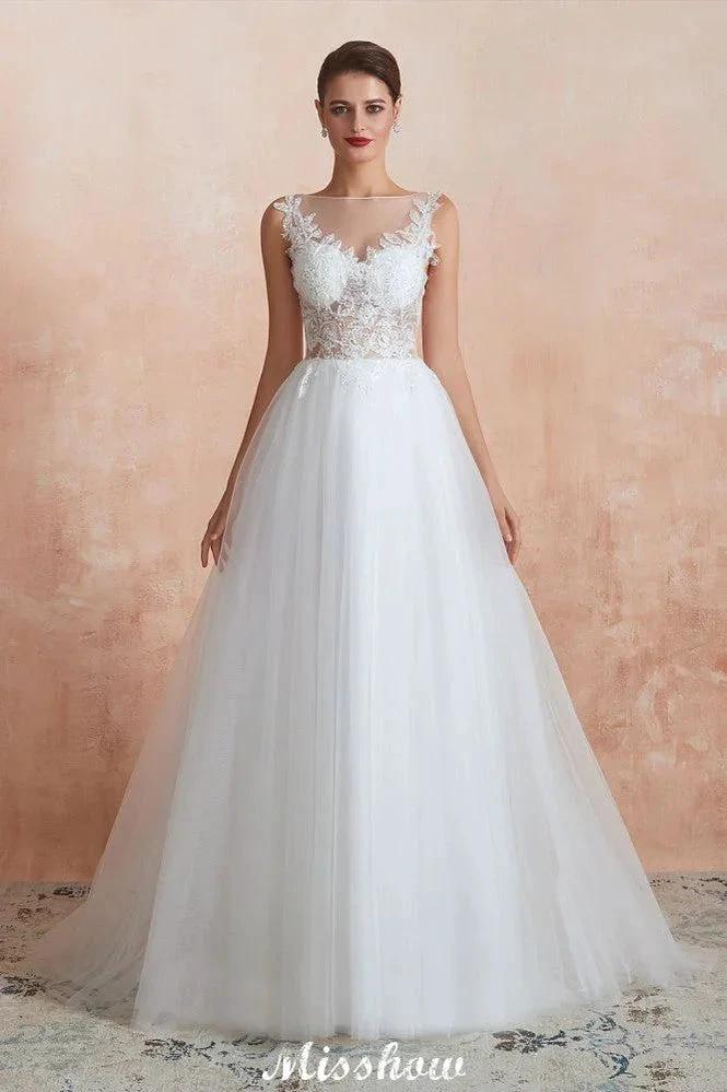 Beautiful Bateau Neck White Wedding Dress Sparkly Sequins Lace Bridal Gown (ZD13973)