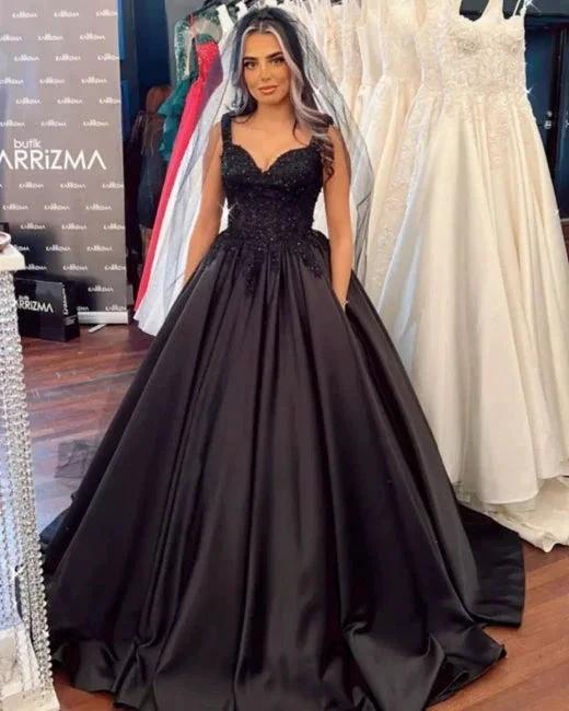 Beautiful Black Sleeveless Wedding dresses Princess with Lace (ZD14688)