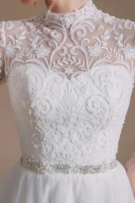 Beautiful Jewel Long-Sleeve A-Line Floor-Length Wedding Dresses with Pattern (ZD14658)
