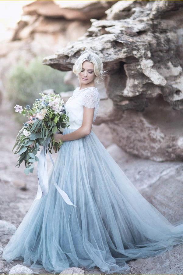 Beautiful lace Top Short Sleeves Prom Dress A Line Wedding Dresses (ZD15336)