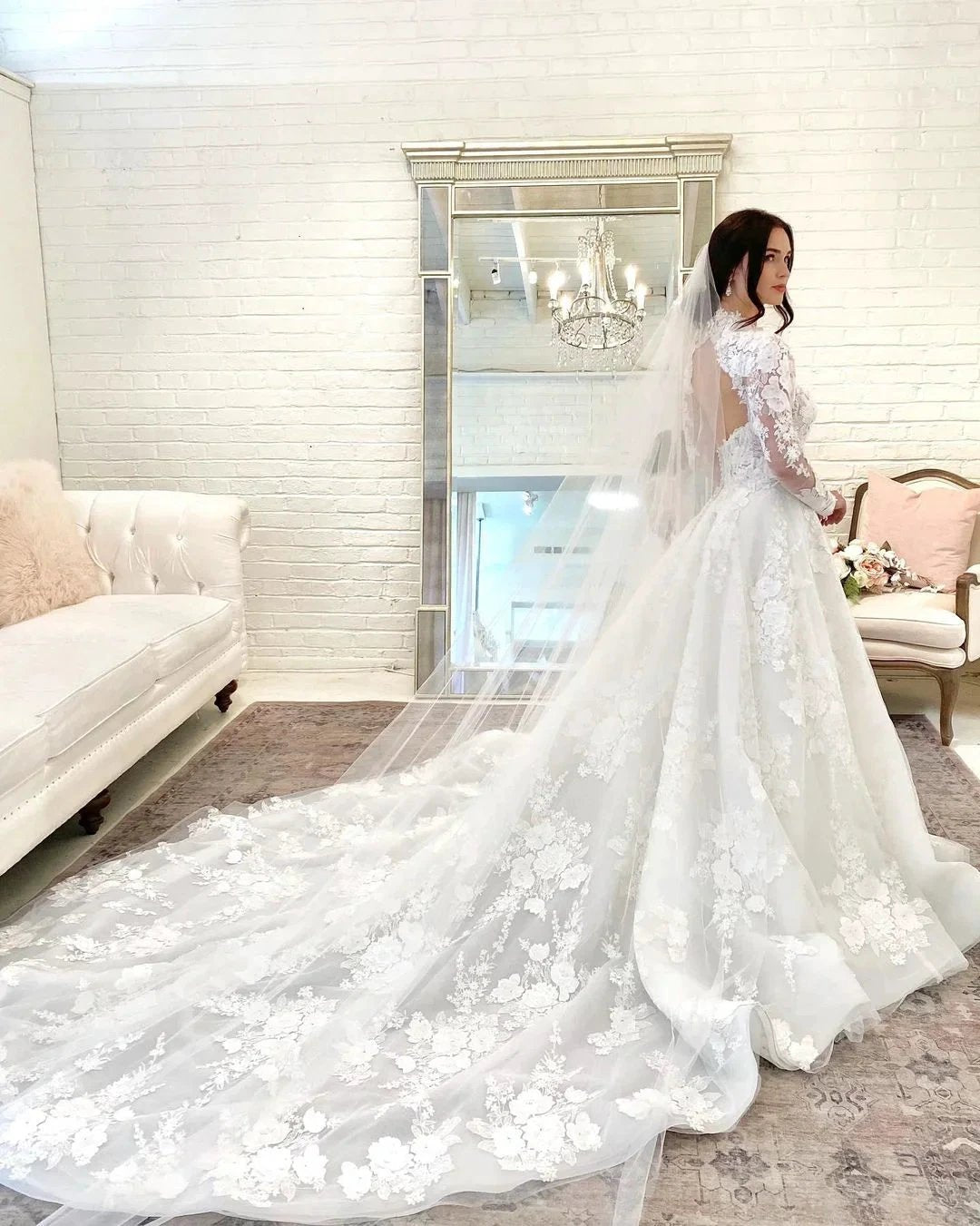 Beautiful Long A-line High Neck Lace Open Back Wedding Dress with Sleeves (ZD14292)
