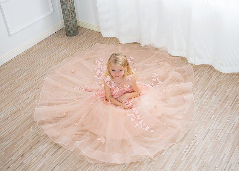Beautiful Long Ball Gown Tulle Appliques Lace Flower girl dress - View 3 | VelvetHem