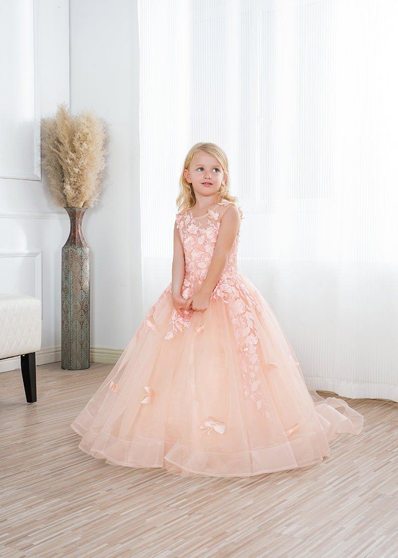Beautiful Long Ball Gown Tulle Appliques Lace Flower girl dress - View 2 | VelvetHem