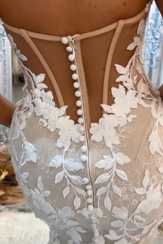 Beautiful Long Mermaid Off-the-shoulder Appliques Sleeveless Wedding Dress With Lace (ZD16442)