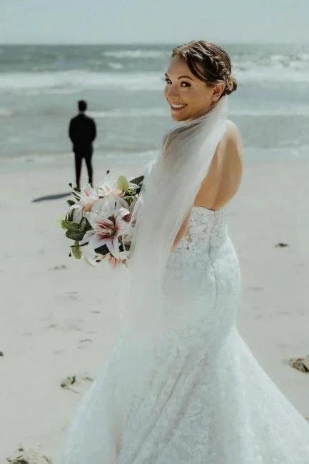 Beautiful Long Mermaid Sleeveless Wedding Dresses With Lace (ZD14494)