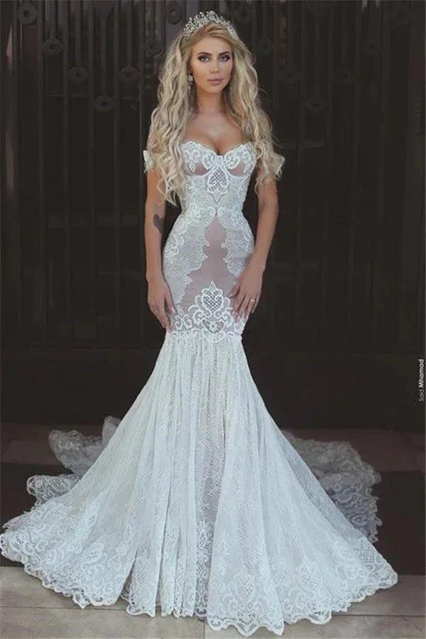 Beautiful Mermaid Lace Off-the-Shoulder Wedding Dress Bridal Wears (ZD16471)