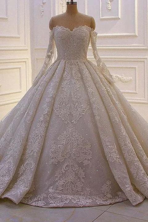 Beautiful Off-the-shoulder Long Sleeves Wedding Dress With Lace (ZD14540)