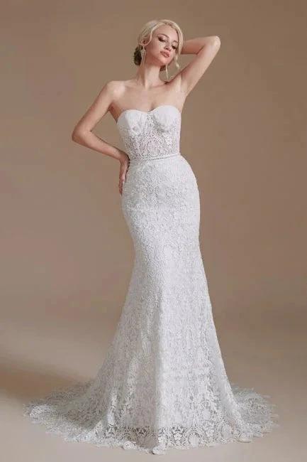 Beautiful Off-the-shoulder Sleeveless Mermaid Floor-Length Lace Wedding Dresses with Applique (ZD14660)
