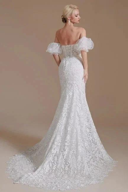 Beautiful Off-the-shoulder Sleeveless Mermaid Floor-Length Lace Wedding Dresses with Applique (ZD14660)