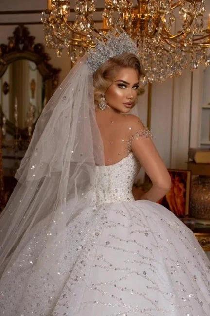 Beautiful Off-the-shoulder Sweetheart Sleeveless Ball Gown Wedding Dress With Glitter (ZD14978) - View 4 | VelvetHem