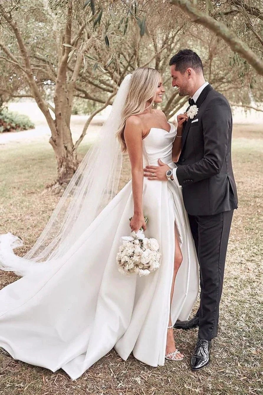 Beautiful Simple White A-line Wedding Dress With Side Slit (ZD16462)