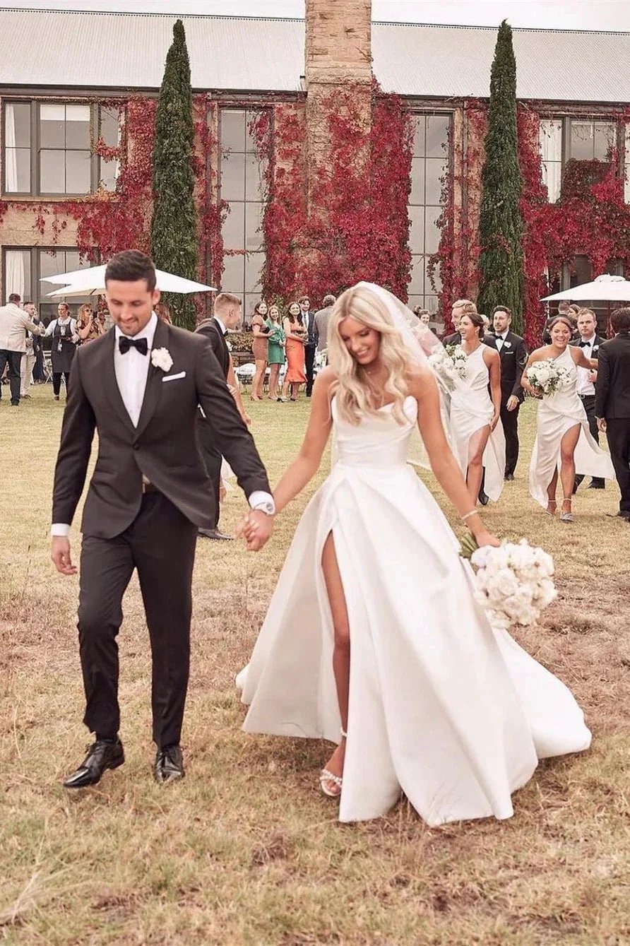Beautiful Simple White A-line Wedding Dress With Side Slit (ZD16462)