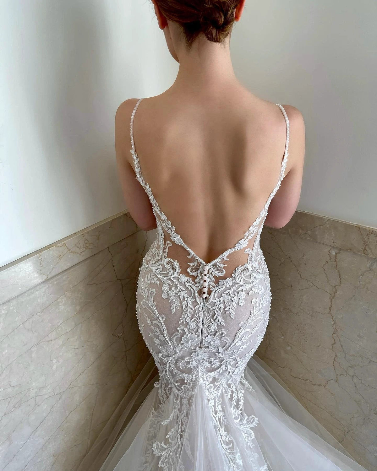 Beautiful Spaghetti-Straps Lace Wedding Dress On Sale Mermaid Dresses for Weddings (ZD13798)