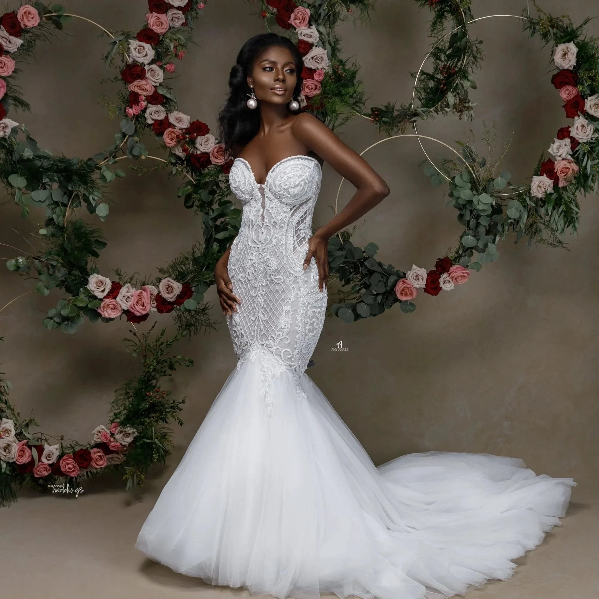 Beautiful Strapless Sweetheart Lace Mermaid Wedding Dress With Applique (ZD16440)