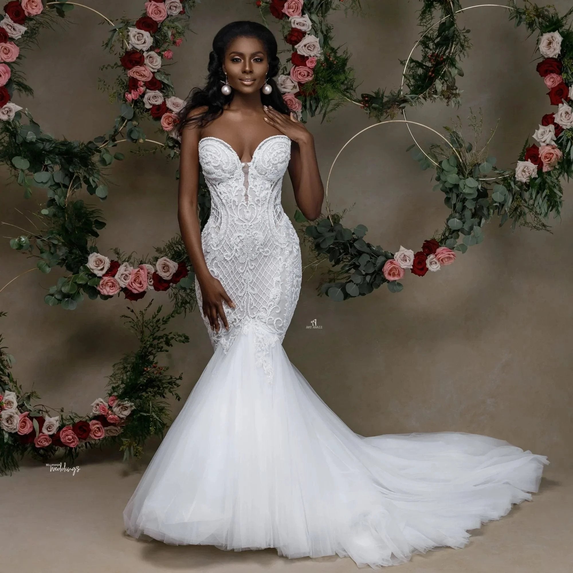Beautiful Strapless Sweetheart Lace Mermaid Wedding Dress With Applique (ZD16440)