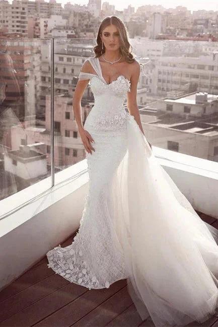Beautiful Sweetheart Mermaid Tulle Wedding Dresses With Lace (ZD16426)
