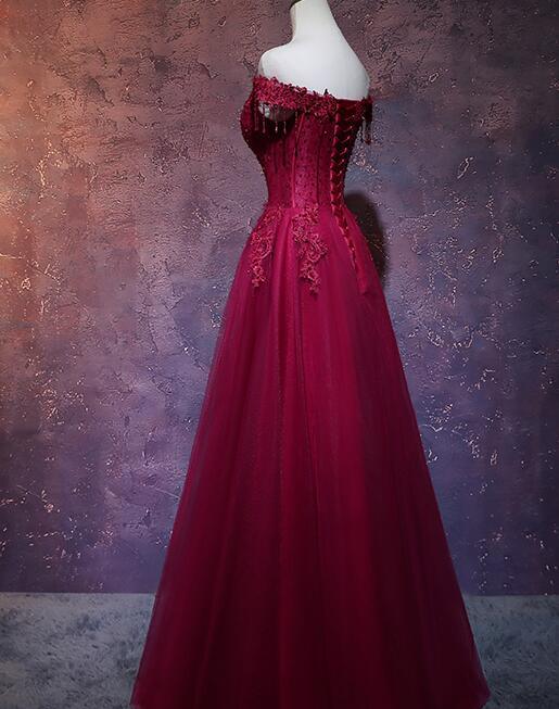 Beautiful Wine Red Tulle Sweetheart Long Prom Dress A-line Party Dress - View 3 | VelvetHem