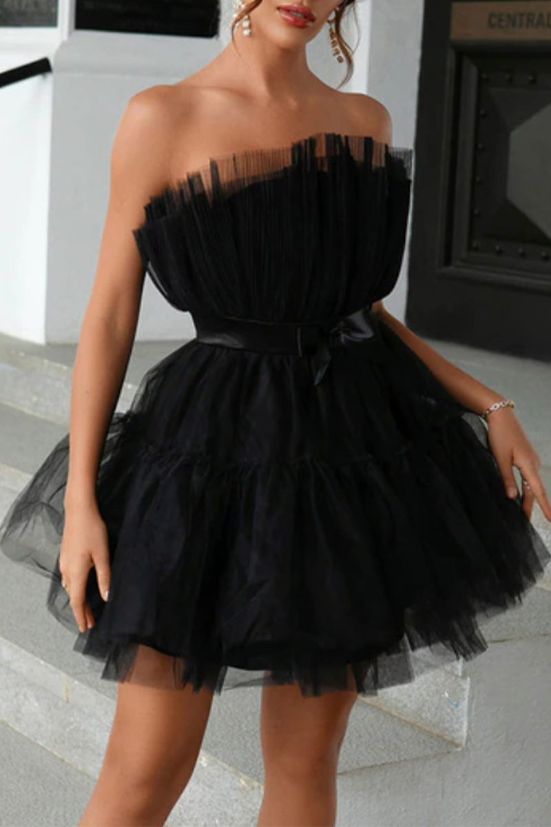 Sexy Prom Solid Color Mesh Bow Decor Strapless Evening Dresses(4 Colors) - View 7 | VelvetHem