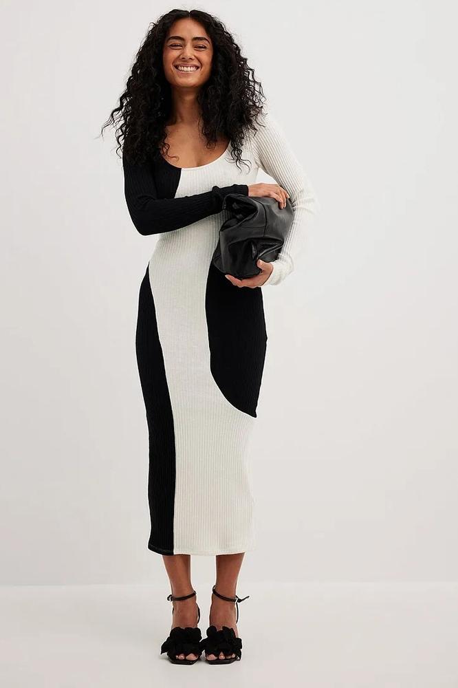 Exclusive Xiomara Contrast Knit Midi Dress Elevated Occasion Wear
