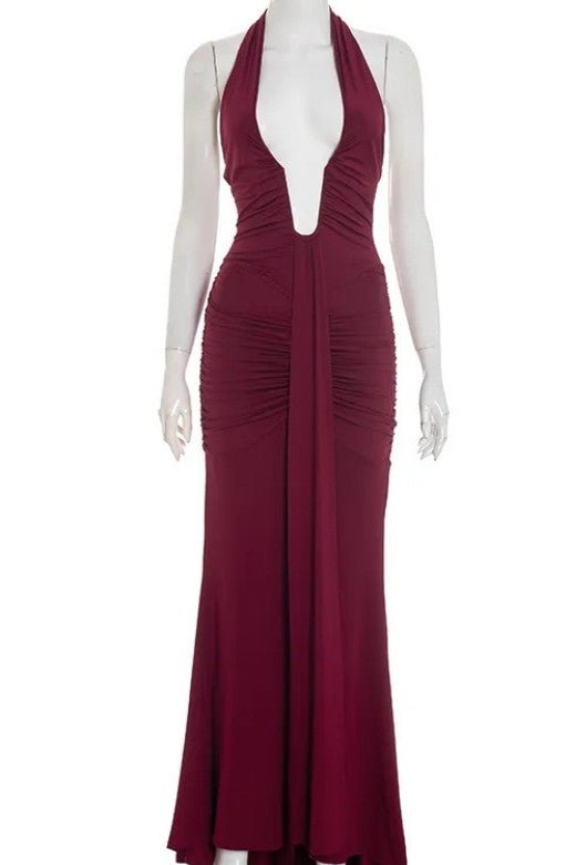 Bella Bodycon Wrap Maxi Dress - Red Wine