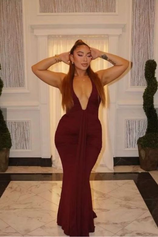 Bella Bodycon Wrap Maxi Dress - Tan Brown