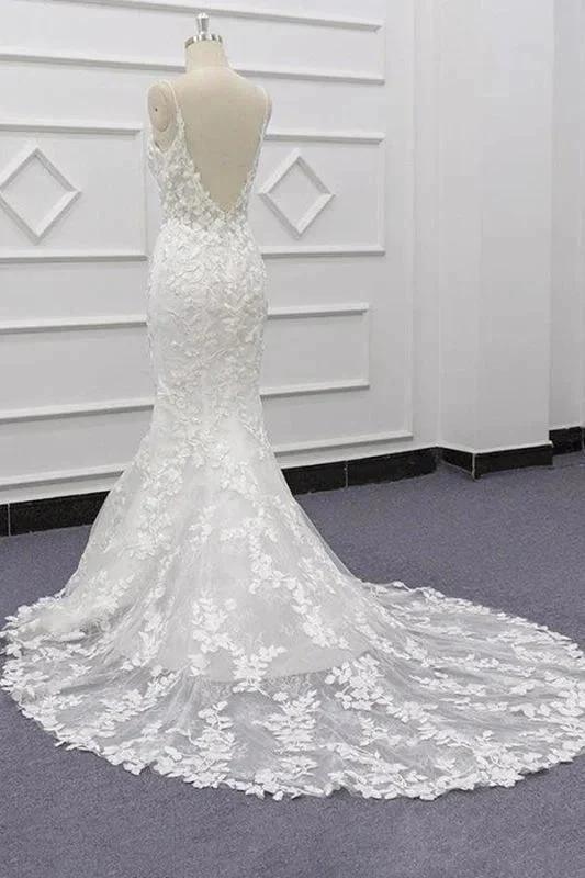 Best Spaghetti Strap Appliques Mermaid Elegant Wedding Dresses (ZD14737)
