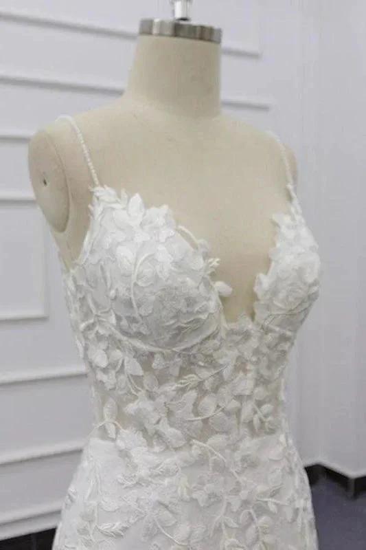 Best Spaghetti Strap Appliques Mermaid Elegant Wedding Dresses (ZD14737)