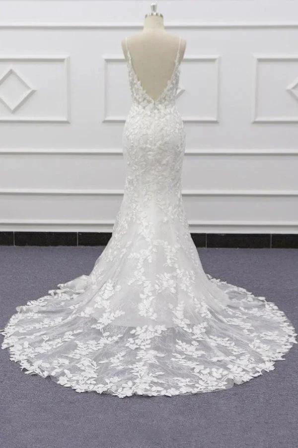 Best Spaghetti Strap Appliques Mermaid Wedding Dress (ZD13919)