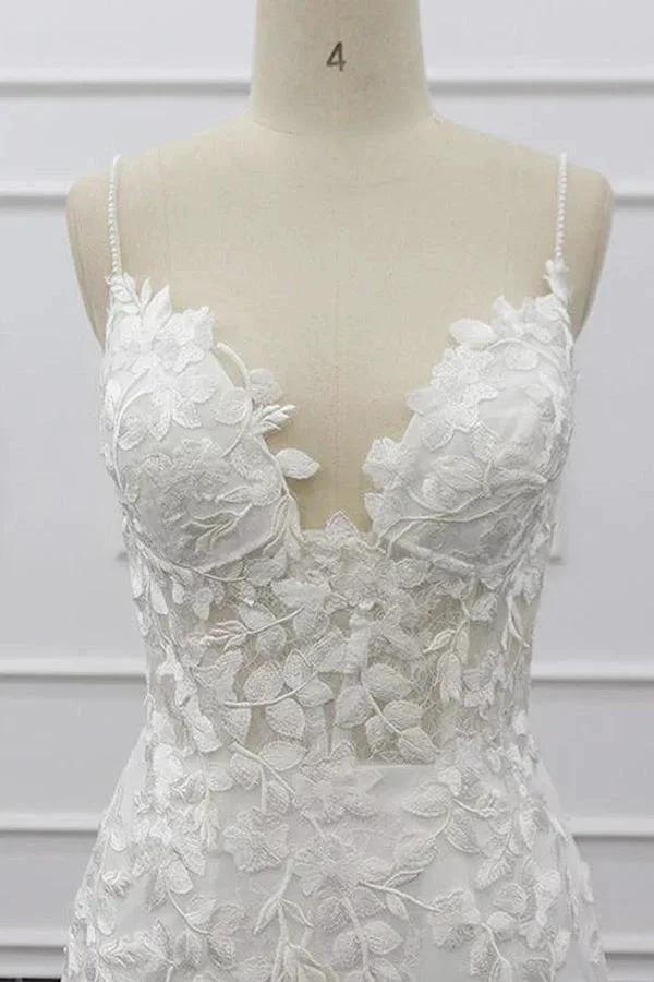 Best Spaghetti Strap Appliques Mermaid Wedding Dress (ZD13919)