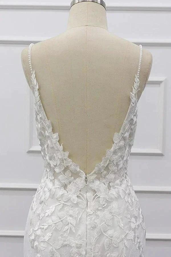 Best Spaghetti Strap Appliques Mermaid Wedding Dress (ZD13919)