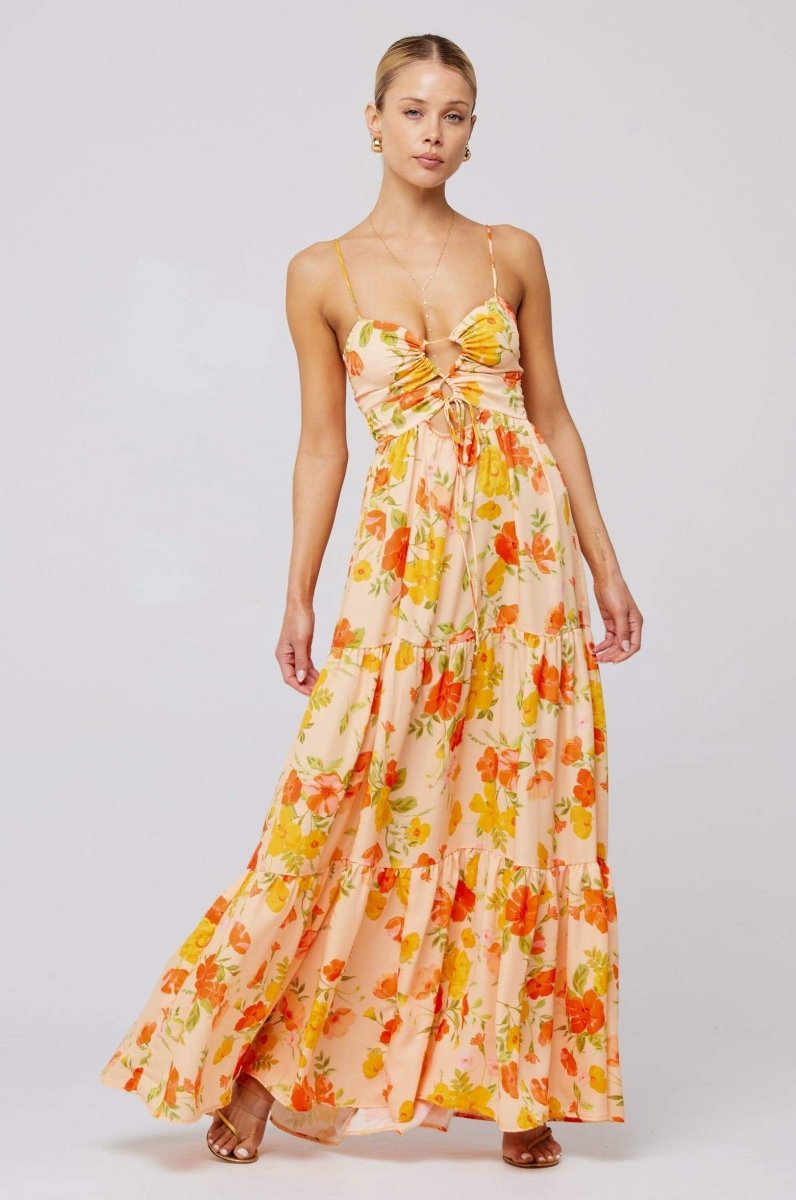 Beverly Printed Cut - out Maxi Slip Dress