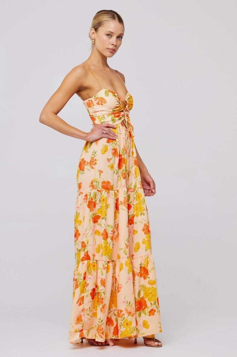 Beverly Printed Cut - out Maxi Slip Dress