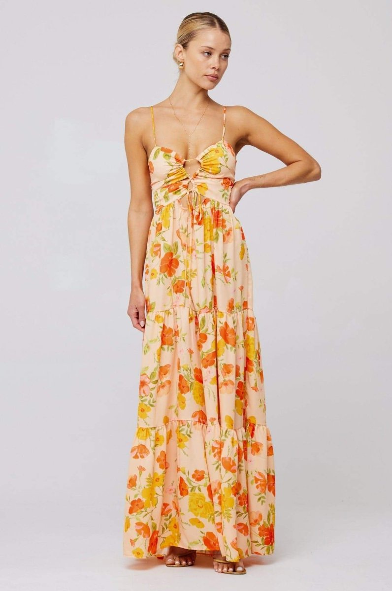 Beverly Printed Cut - out Maxi Slip Dress