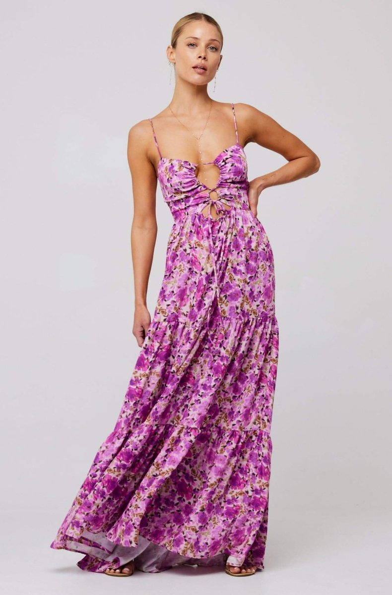 Beverly Printed Cut - out Maxi Slip Dress