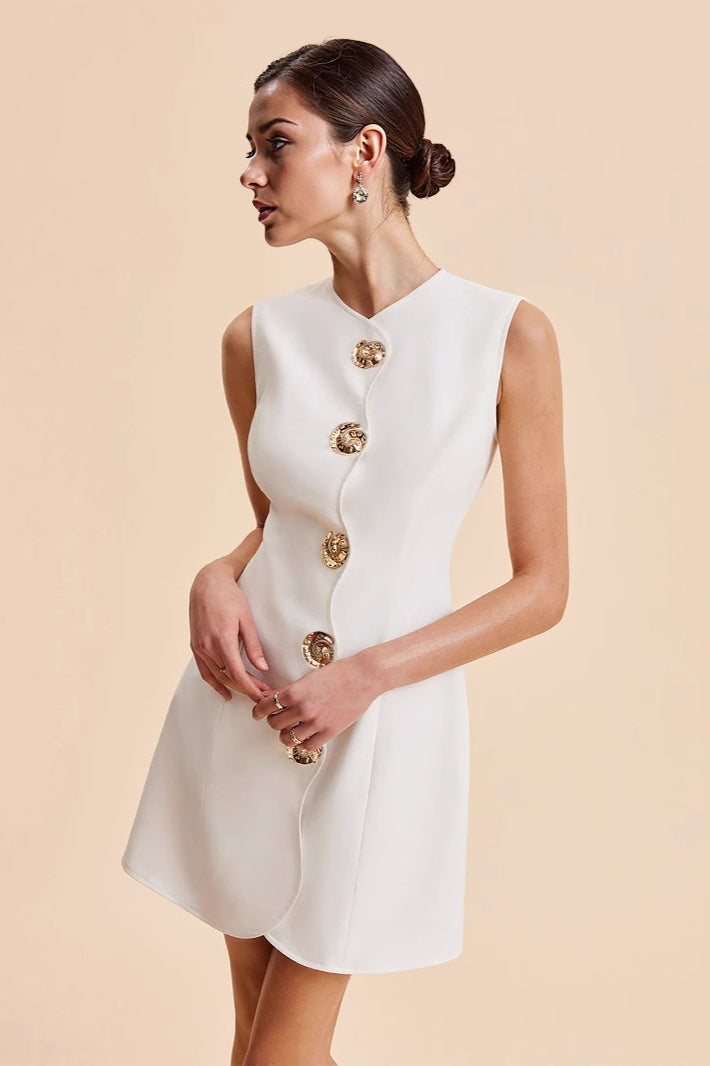 Sleeveless Button Front Mini Work Dress - View 3 | VelvetHem
