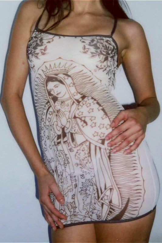Vintage Sacred Portrait Style Graphic Slip Mini Dress