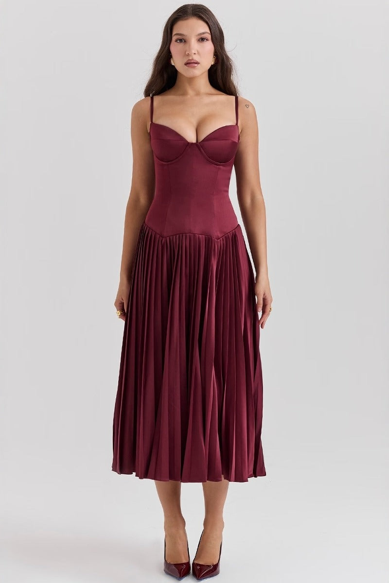 Sleeveless Pleated Bodycon Silk Dress - View 3 | VelvetHem