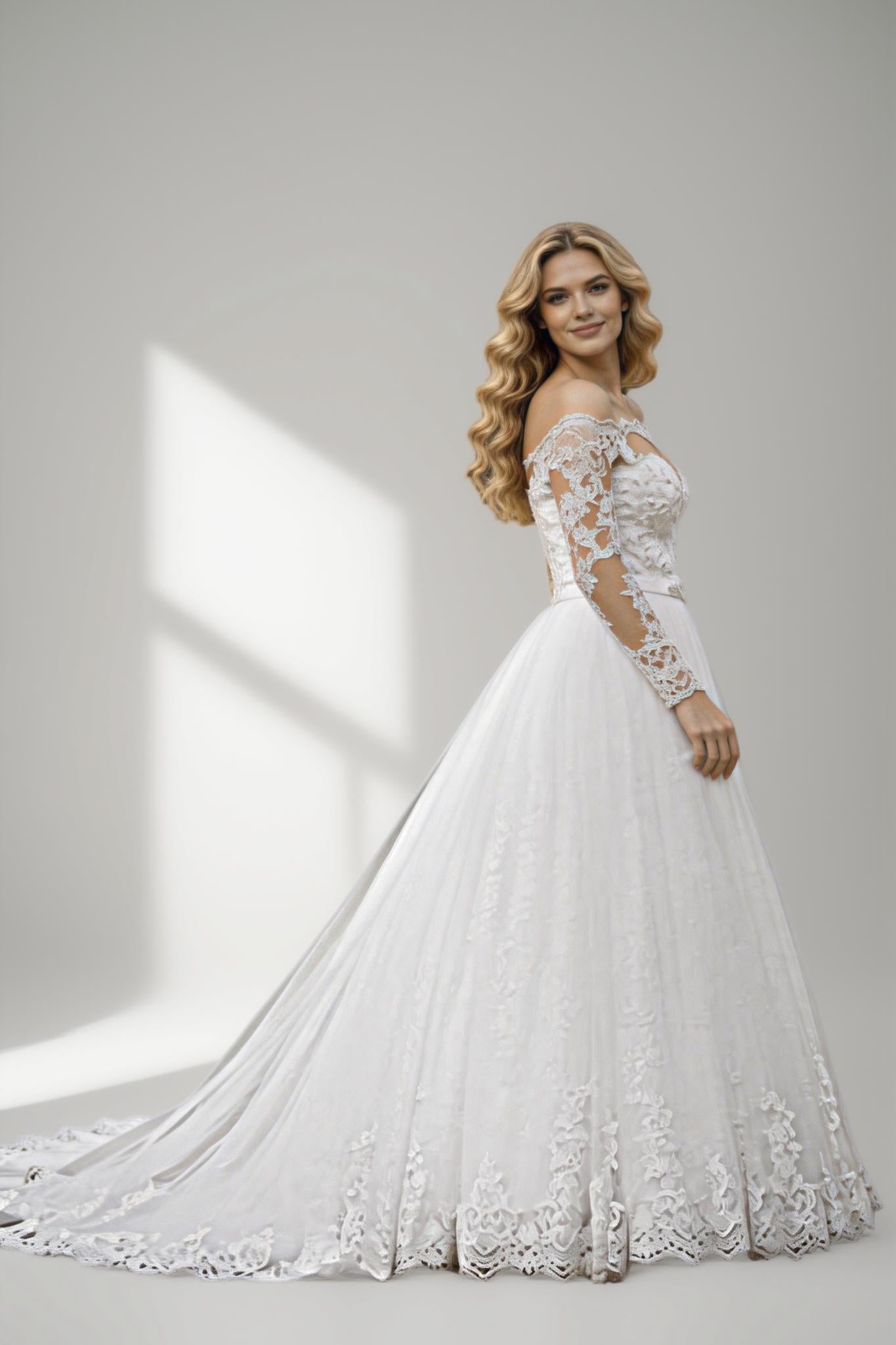 2025 Sexy Off Shoulder Wedding Dresses Appliques Long Sleeve Bridal Gowns Vintage Vestidos De Noiva Mariage Plus Size Custom De (ZD14158)