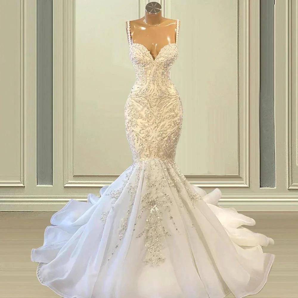 Biztunnel Elegant Long Mermaid Sweetheart Sleeveless Tulle Lace Wedding Dress (ZD16720)
