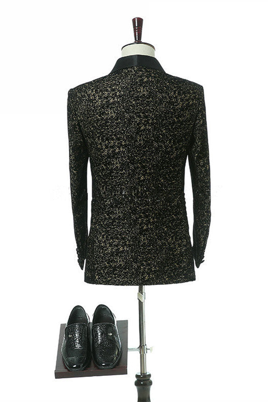 Black Slim-Fit Shawl Lapel Double Breasted Wedding Groom Suits