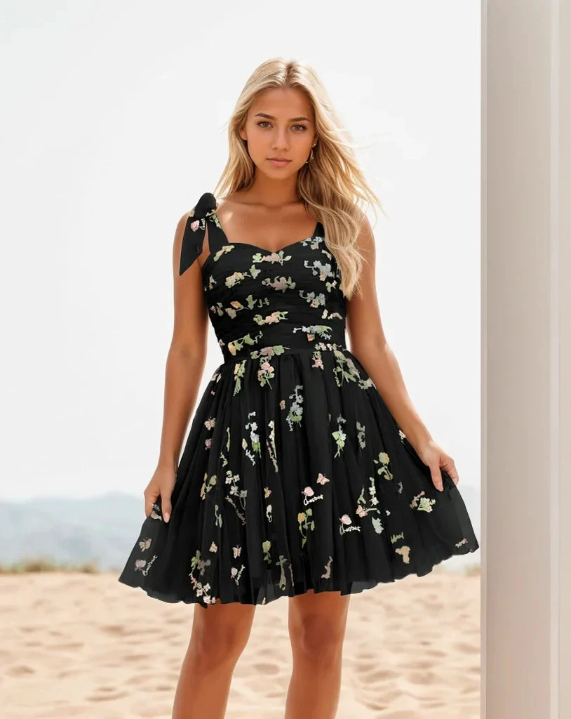 Flower Hoco Dress Spaghetti Strap Homecoming Dress SYH79 by vivymakudress