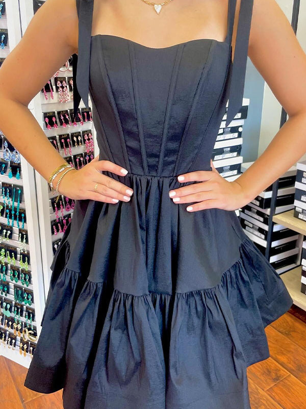 A-line Bow Straps Short Homecoming Dress