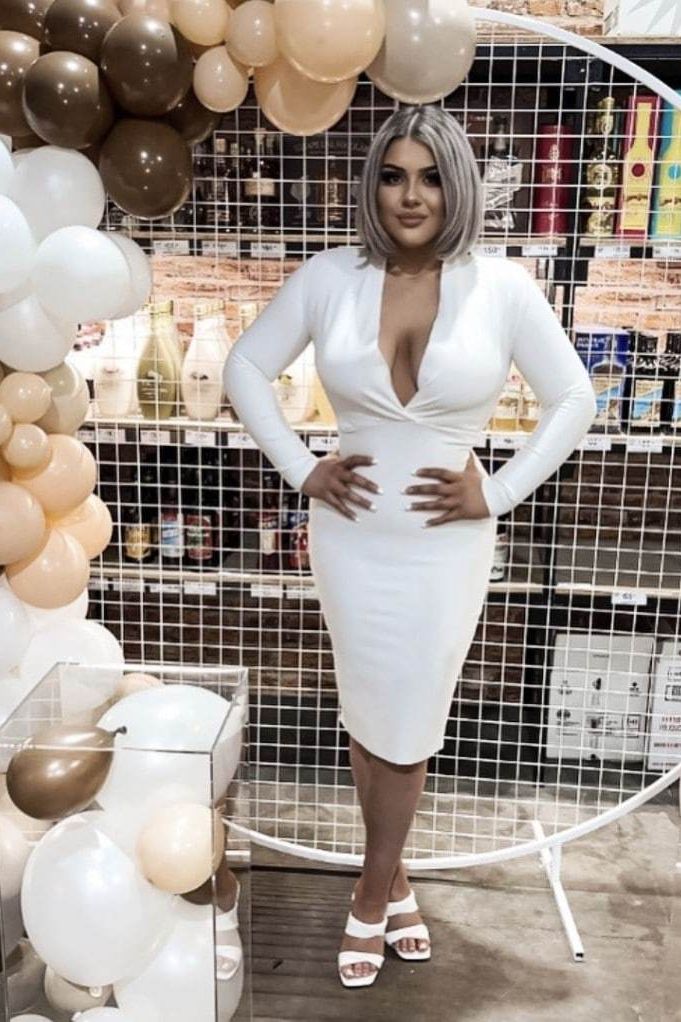 Blaire Long Sleeve Bandage Dress - White Pearl