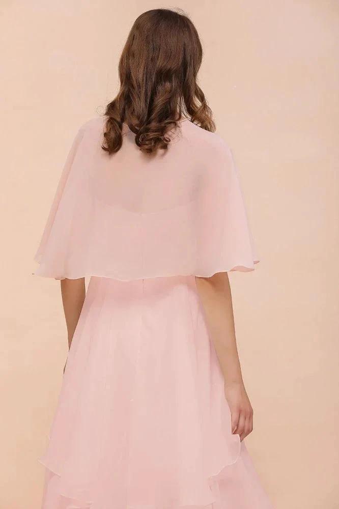 Blushing Pink Bridesmaid Dress Knee Length Simple Chiffon Girls Party Dress with Wraps (ZD13006)