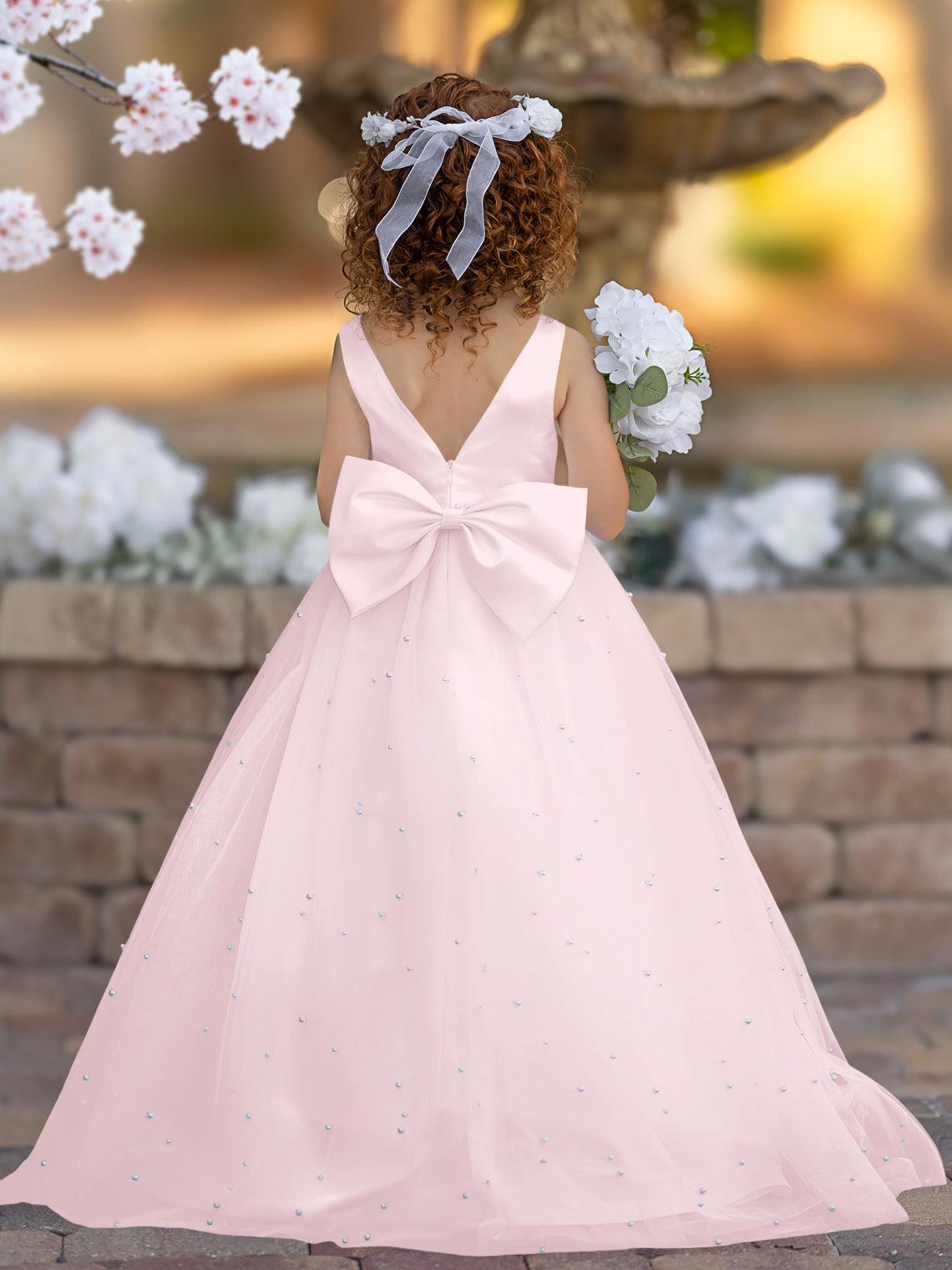 Elegant Princess Ball Gown Satin & Tulle Flower Girl Dress - View 15 | VelvetHem