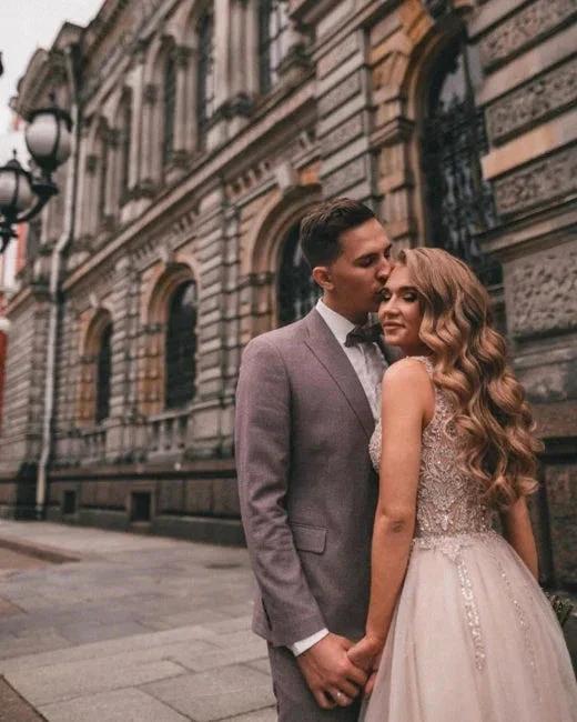 Boho A-line V-Neck Slit Wedding Dresses with Lace (ZD16434)